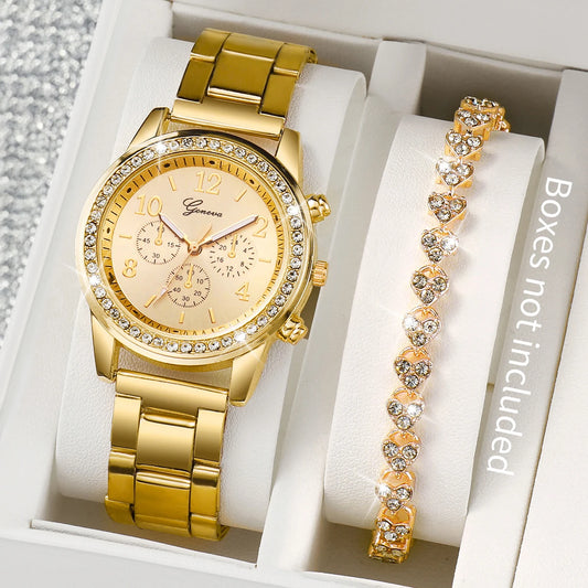 Montre Femme en Acier Inoxydable Doré avec Bracelet en Diamants - ZenBoutik